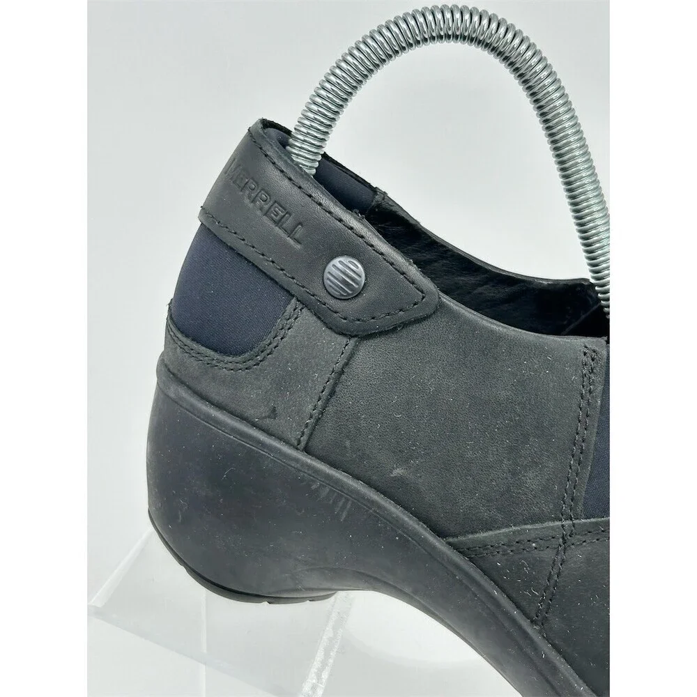 Merrell Womens Slip-On Wedge Comfort Shoes Black Elastic Gore Work Casual Size 8